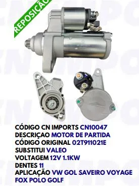 [10047] 10047 MOTOR DE PARTIDA GOL G5 12V 11D VALEO