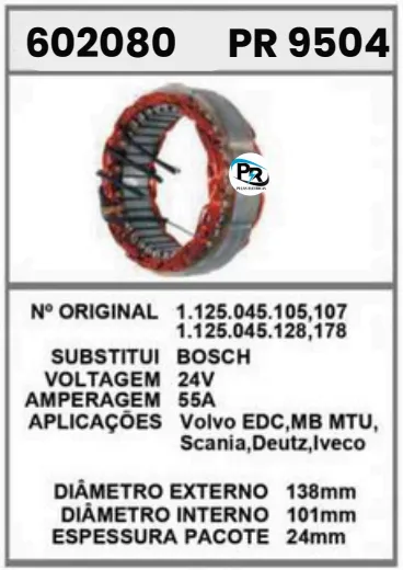 602080 EST. VOLVO EDC, MB,SCANIA, DEUTZ 24V 55A BOSCH