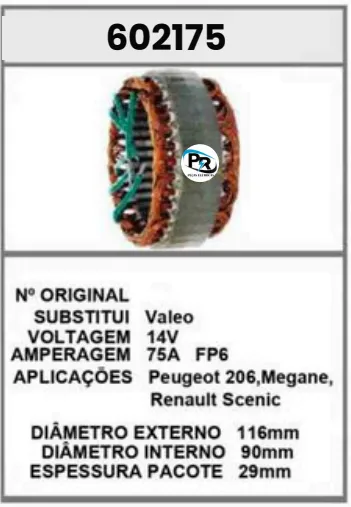 602175 EST.PEUGEOT 206, MEGANE, SCENIC 14V 75A FP6 VALEO