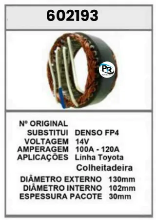 602193 EST. TOYOTA, COLHEITADEIRA 14V 100-120A DENSO FP4