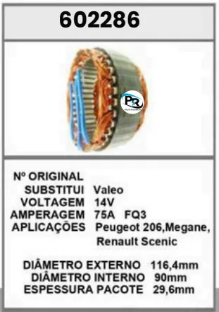 [602286] 602286 EST. PEUGEOT 206, MEGANE, SCENIC 14V 75A FP3 VALEO