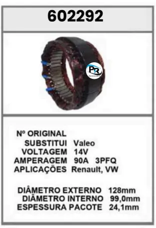 [602292] 602292 EST. GOL, FOX, VW, RENAULT 14V 90A 3PFQ VALEO
