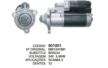 801001 MOTOR DE PARTIDA SCANIA SERIE 5 24V 5.5 KW 12D BOSCH