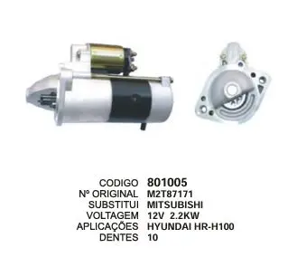 801005 MOTOR DE PARTIDA HYUNDAI HR-H100 12V 2.2KW 10D