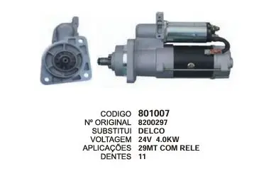 [801007] 801007 MOTOR DE PARTIDA 29 MT MB C/ RELE 24V 11D DELCO
