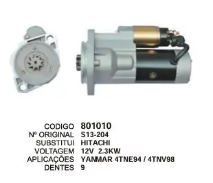 [801010] 801010 MOTOR DE PARTIDA YANMAR 4TNE94/4TNV98 12V 9D HITACHI