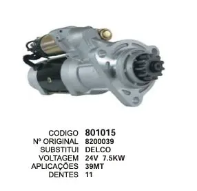 [801015] 801015 MOTOR DE PARTIDA 39MT DELCO 24V 7,5W 11D DELCO
