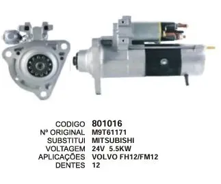 801016 MOTOR DE PARTIDA VOLVO FH12/FM12 24V 12D MITSUBISHI