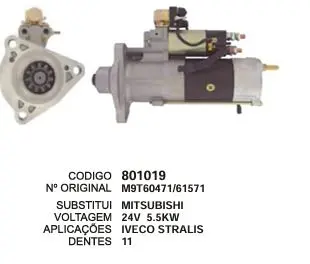 801019 MOTOR DE PARTIDA IVECO STRALIS 24V 11D MITSUBISHI
