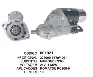 801021 MOTOR DE PARTIDA KOMATSU 24V 10D NIPPODENSO