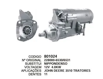 801024 MOTOR DE PARTIDA TRATOR JOHN DEERE 3510 12V 11D NIPPODENSO