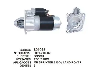 801025 MOTOR DE PARTIDA MB SPRINTER 310/ ROVER 12V 9D BOSCH