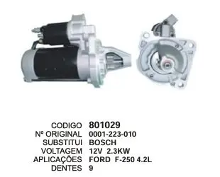[801029] 801029 MOTOR DE PARTIDA FORD F-250 4.2L 12V 2.3 KW 9D BOSCH