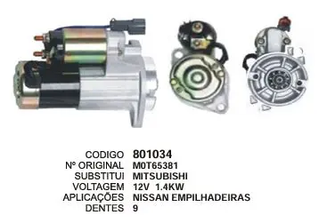 [801034] 801034 MOTOR DE PARTIDA EMP. NISSAN 12V 1.4KW 9D MITSUBISHI
