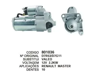 801036 MOTOR DE PARTIDA RENAULT MASTER 12V 2.2KW 10D VALEO