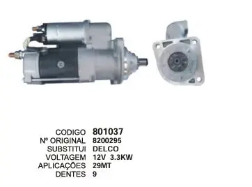801037 MOTOR DE PARTIDA 29MT 12V MB 3,3KW DR 9D DELCO