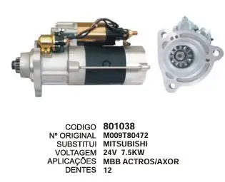 801038 MOTOR DE PARTIDA MBB ACTROS, AXOR 24V 12D MITSUBISHI