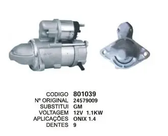 801039 MOTOR DE PARTIDA CHEVROLET ONIX 1.4 12V 1.1KW 9D GM