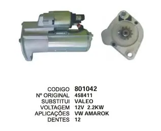 801042 MOTOR DE PARTIDA VW AMAROK 12V 2.2 KW 12D VALEO