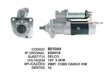 801044 MOTOR DE PARTIDA 29MT FORD CARGO VW 3.3KW 12V 10D DELCO