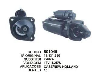801045 MOTOR DE PARTIDA ISKRA CASE,NEW HOLAND 12V 10D ISKRA