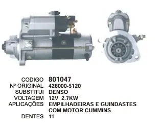 801047 MOTOR DE PARTIDA EMP.GUINDASTES CUMMINS 12V 11D DENSO