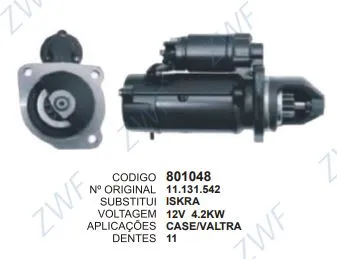 801048 MOTOR DE PARTIDA ISKRA VALTRA 11D 12V ISKRA