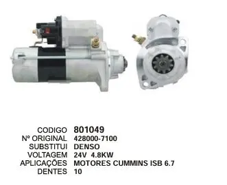 [801049] 801049 MOTOR DE PARTIDA MOT. CUMMINS 24V 10D DENSO