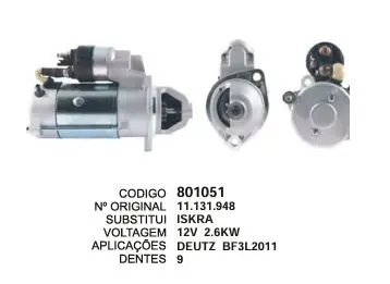801051 MOTOR DE PARTIDA DEUTZ 12V 9D ISKRA