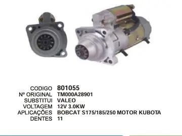 801055 MOTOR DE PARTIDA BOB CAT S175 KUBOTA 12V 11D VALEO