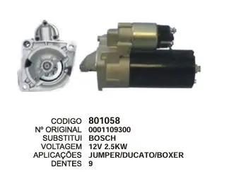 801058 MOTOR DE PARTIDA JUMPER,DUCATO,BOXER 12V 9D BOSCH