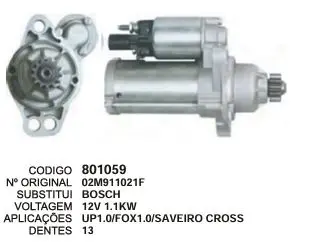 801059 MOTOR DE PARTIDA UP 1.0,FOX 1.0,SAVEIRO 12V 13D BOSCH