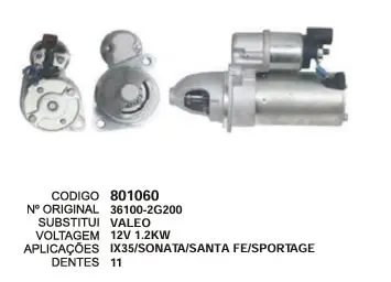 801060 MOTOR DE PARTIDA KIA K5/ IX35/SONATA 12V 11D VALEO