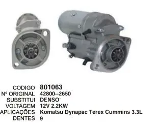 801063 MOTOR DE PARTIDA KOMATSU DYNAPAC TEREX 12V 9D DENSO