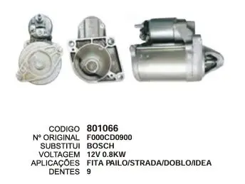 801066 MOTOR DE PARTIDA FIAT PALIO,STRADA,DOBLO 12V 9D BOSCH