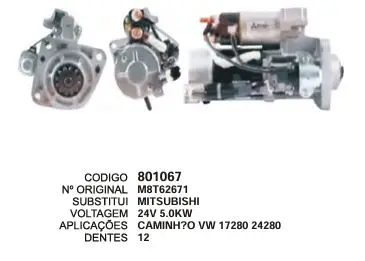 801067 MOTOR DE PARTIDA CAMINH.VW 17280,24280 24V 12D MITSUBISHI