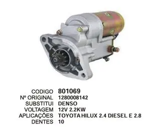 801069 MOTOR DE PARTIDA TOYOTA HILUX 2.4 DIESEL 12V 10D DENSO