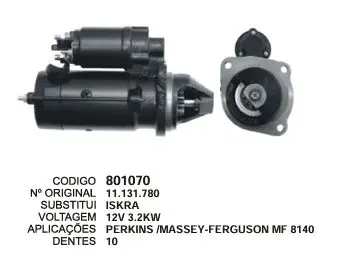 801070 MOTOR DE PARTIDA PERKINS/MF 8140 10D 12V ISKRA