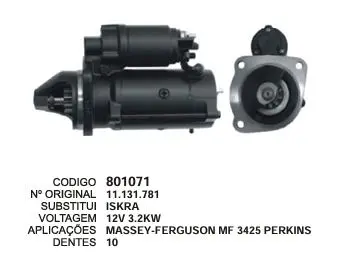 801071 MOTOR DE PARTIDA ISKRA PERKINS ,MF 3425 10D 12V ISKRA
