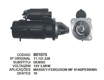 [801075] 801075 MOTOR DE PARTIDA ISKRA PERKINS, MF 8140 12V 10D DENSO