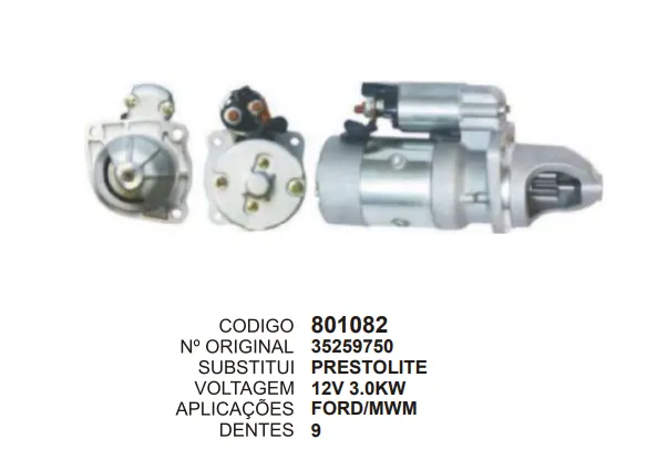 801082 MOTOR DE PARTIDA M93R FORD MWM 12V 9D PRESTOLITE