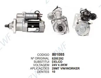 801085 MOTOR DE PARTIDA 29 MT 24V 10D DELCO