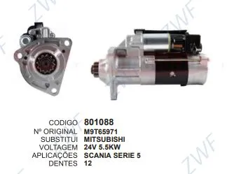 801088 MOTOR DE PARTIDA SCANIA SERIE 5 24V 12D MITSUBISHI