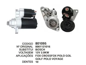 801095 MOTOR DE PARTIDA VW FOX,CROSSFOX,POLO 12V 10D BOSCH