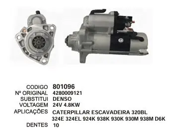 801096 MOTOR DE PARTIDACATERPILLAR ESCAVADEIRA 24V 10D DENSO