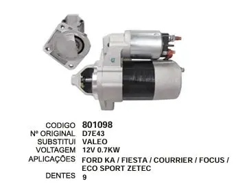 801098 MOTOR DE PARTIDA FORD KA,FIESTA,CURRIER 12V 9D VALEO