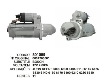 801099 MOTOR DE PARTIDA JONH DEERE 6090 12V 11D BOSCH