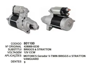801100 MOTOR DE PARTIDA MOT V-TWINBRIGGS 9D 12V
