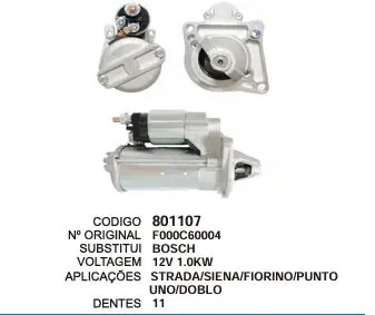 801107 MOTOR DE PARTIDA STRADA,SIENA,UNO,DOBLO 12V 11D BOSCH