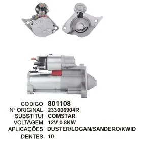 801108 MOTOR DE PARTIDA DUSTER,LOGAN,SANDERO 12V 10D COMSTAR